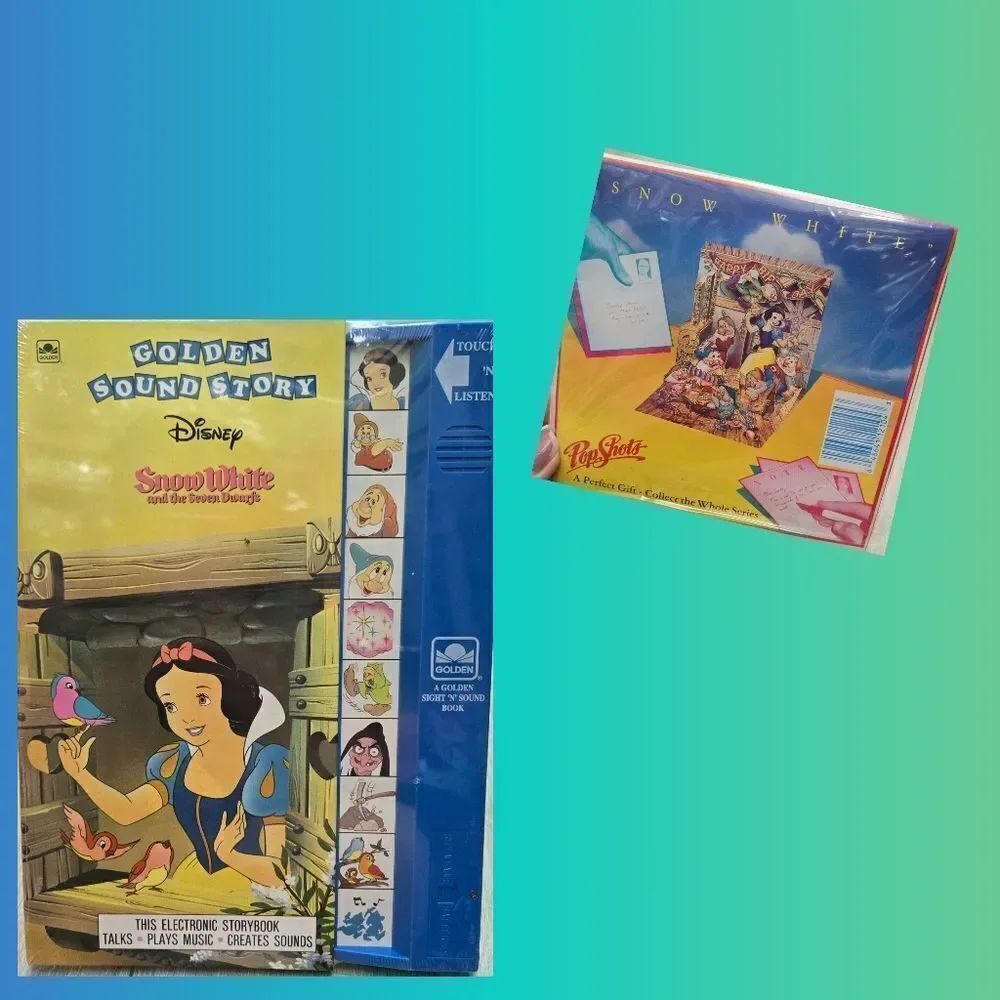 New Vintage Snow White Set Of 2. Golden Sound Story Book & A Pop UpBirthday Card
